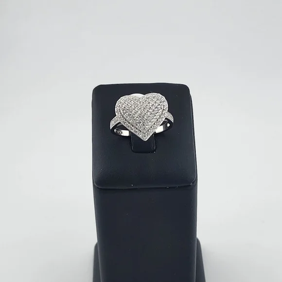 Heart Pave Ring Sterling Silver 925 - Picture 3 of 10